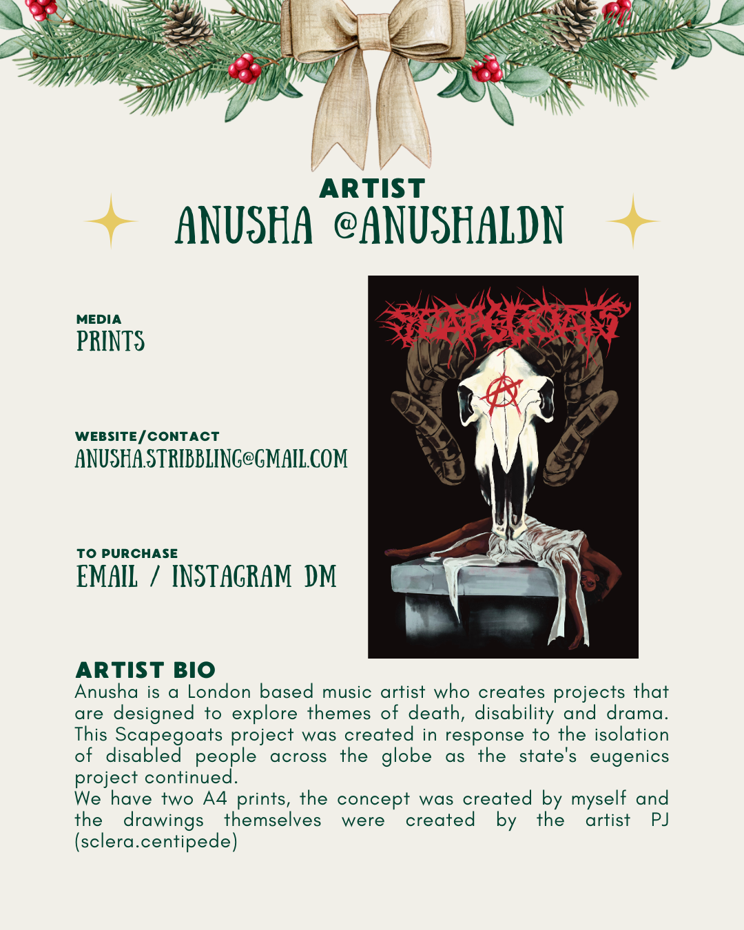 [id:A dark, gothic-style illustration showing a large animal skull with long horns. A red symbol is painted on the skull’s forehead. Around it are large, shadowy hands reaching inward. Beneath the skull lies a limp human figure draped over a stone block, with white cloth hanging down.]