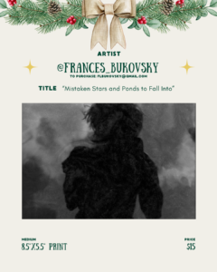 [id:A black-and-white image of a figure seen from behind, surrounded by smoky or cloudy textures. The figure’s outline and hair are faint and blend into the cloudy backgroun]